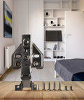 Quiet Close Glass Door Hinge With Hydraulic Dampening System In Black Steel displayed with installation screws