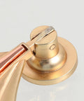 Close-up of modern metal cabinet door knobs and wardrobe drawer pulls for single hole install, sleek handle with retro charm.