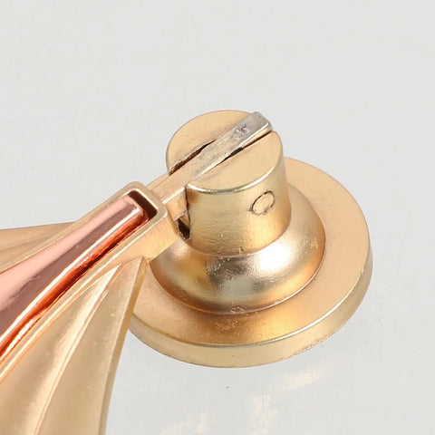 Close-up of modern metal cabinet door knobs and wardrobe drawer pulls for single hole install, sleek handle with retro charm.