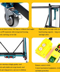 Heavy Duty Electric Lift Cart With Rock Solid Brakes And Smooth Rolling Wheels For Hassle Free Ceiling Painting and detailed wheel, steel, and remote features.