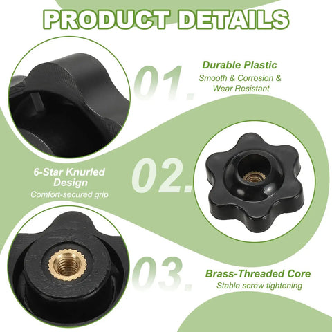 Built Tough Heavy Duty Plastic Screw On Clamping Knobs With Brass Core Grippy Star Knobs Knurled M4 Female Thread Details