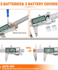 Beefy All Metal Digital Caliper With Extra Batteries And Battery Cover 6 Inch Measuring Tool showing LCD and screwdriver use.