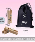Top Shelf 100 Piece Mini Wooden Clothespins With Handy Storage Bag Dead Serious Grip Birch Hardwood Clips assorted sizes and storage bag.