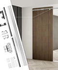 36 To 48 Inch Hidden Sliding Barn Door Hardware And Track With Floating Wall Mount Soft Close Quiet And Smooth Operation Easy To Install For Doors Up To 48 Inches Concealed Track For A Clean Modern Look And Durable Steel Hardware installed with wooden door