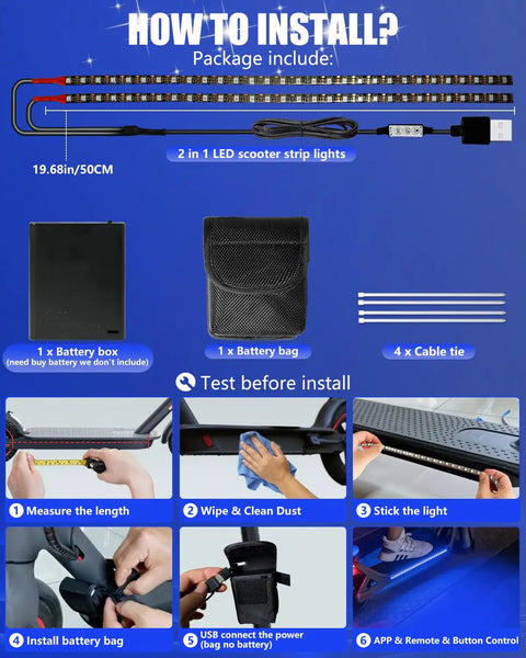 Bright AF 2 In 1 LED Light Strip For Scooters Bikes And Skateboards Night Riding Safety With Blue Flashing Mode 5V Flexible Waterproof Tape For Visible City Commute