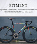 Bike Wheel Hub Tool For DT Swiss Star Ratchet Systems, Rear Hub Lock Ring Nut Removal And Repair, Compatible With DT 240S 240 340 350 440 540 Ratchets, Beefy Heavy Duty Cr V Maintenance Tool shown with colorful bike.