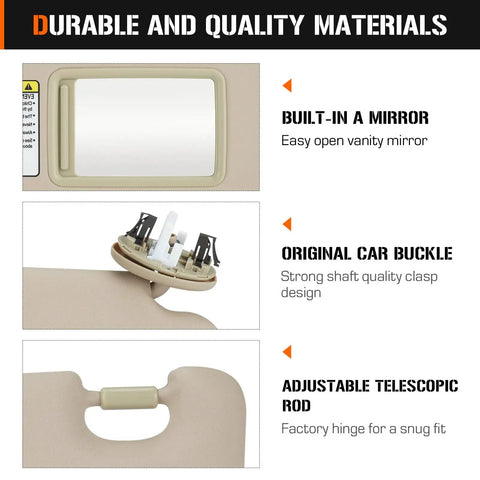 Toyota RAV4 Left Driver Side Beige Sun Visor With Vanity Light Replacement For 2006 2007 2008 2009 2010 2011 2012 2013 Built Tough Easy Install