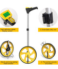 Badass Digital Measuring Wheel Telescoping Handle Up To 99999 Feet Meters Walking Survey Tool features a digital display and sturdy metal wheel.