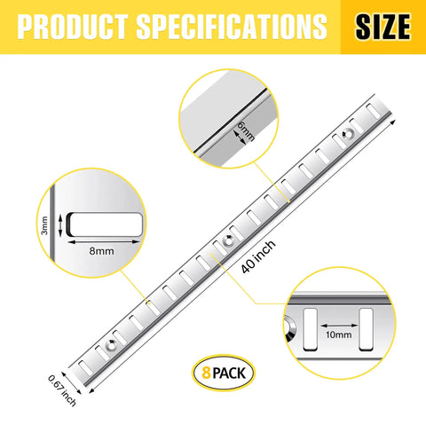 Heavy Duty Adjustable Shelf Brackets Rock Solid Wall Mount Shelf Standards Rustproof Stainless Steel Closet Organizers 40 Inch 8 Pack specifications with measurements.