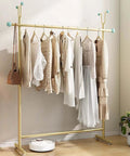 Beefy Heavy Duty Clothing Rack With Hooks For Home And Laundry Movable Clothes Rail In Gold Finish Industrial Style 59.1 Inch Tall