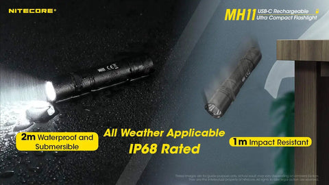 Mh11 1000 Lumen Rechargeable Flashlight With USB C Fast Charge, EDC Pocket Light in wet conditions showcasing IP68 rating