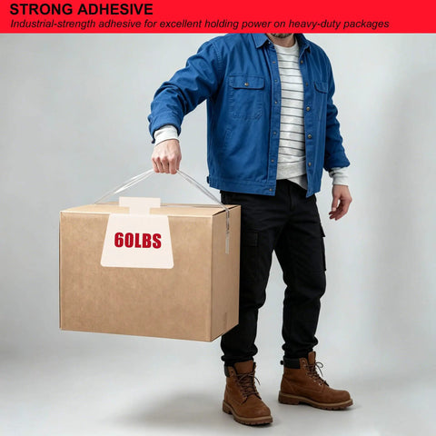 Person lifting a 60 lbs box, demonstrating strong adhesive capacity of Heavy Duty Packing Tape For Moving And Packaging, Clear 65