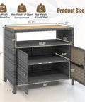 Rattan Storage Cabinet With Acacia Wood Countertop For Patio Or Garden, Open Shelf And Double Door Cabinet, size 35.5x21x34 in