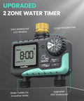 No Fuss Dual Outlet Hose Timer For Yard Watering With Two Zone Scheduling, Brass Water Timer, programmable drip irrigation, LCD display