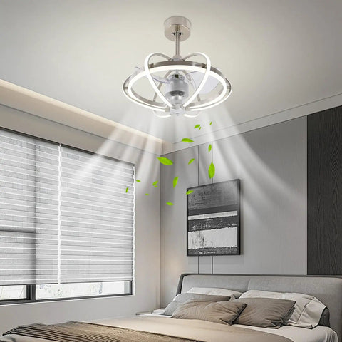 Ceiling Fan Light with 3-Color Integrated Light, 6 Speeds, Low-Noise Motor in modern bedroom setting with sleek design.
