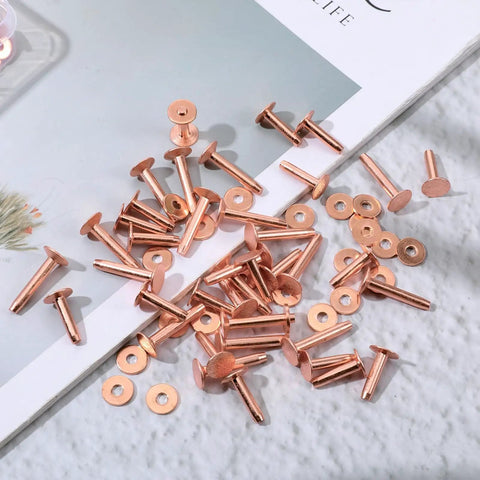 Pro Grade Copper And Brass Leather Rivet Kit 100Pcs All In One with rivets, washers, for belts, wallets, handbags, shoes, durable projects.