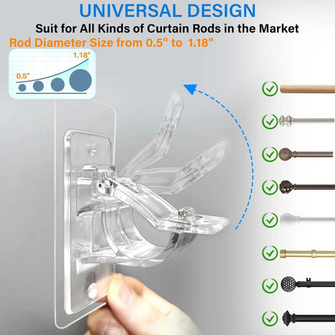 No Sweat Setup Self Adhesive Curtain Rod Holders 6 Pack No Drill Stick On Window Brackets Heavy Duty Nano Gel Transparent Rod Mounts For Dorms Homes And Total Room Glow Ups
