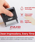 Dead Simple Self Inking Rubber Stamp For Quick Cash Check And Credit Transactions Bold Red Paid Mark With Roomy Memo Line Rapid Align Guide in use.