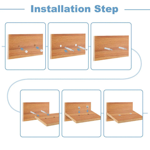 Installation steps for Solid Build 10 Pack Furniture Connectors, M6 Thread Dowel Bolts, showing wood assembly.
