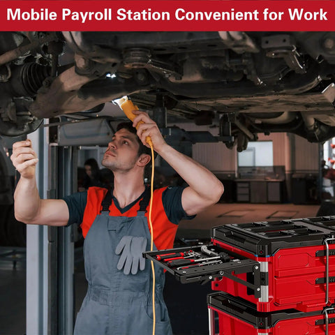 Mechanic using Foldable Magnetic Table Workbench For Repairs And Assembly, Heavy Duty Mobile Work Station With Packout System