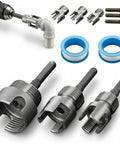 4 in 1 PVC Pipe Threader Kit for One Half, Three Quarters and One Inch Pipes with PTFE Tapes, Threading Tools and Drill Adapter