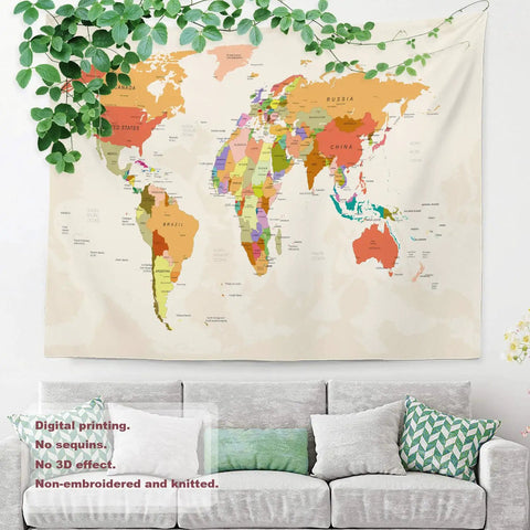 World Map Tapestry For Kids And Students Vintage Colorful Geography Wall Hanging USA Africa Europe Educational Decor For School Classroom Dorm Room 39 By 59 Inches Red Beige Yellow