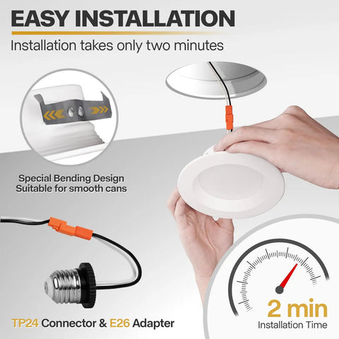 Easy installation of 12 Pack 4 Inch LED Can Lights Retrofit Recessed Lighting With 5 CCT Selectable 2700K To 6000K Dimmable Downlights