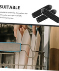 High Grade Black Plastic Dishwasher Rack End Caps 3mm 200 Piece Collection For Nail It Snap On Fixes And No Sweat Daily Washing Routines In Your Sweeter Kitchen Setup Right Now, showcased on a dishwasher rack with plates.