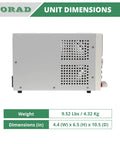 Side view of Beast Pro Grade Programmable Precision Power Supply 30V 5A DC Linear Regulated Benchtop Lab Grade dimensions shown