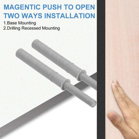 Magnetic Push Latch Cabinet Hardware Pack Of 10 Pcs No Fuss 4.21 Inch Push To Open Door Latches installation options shown