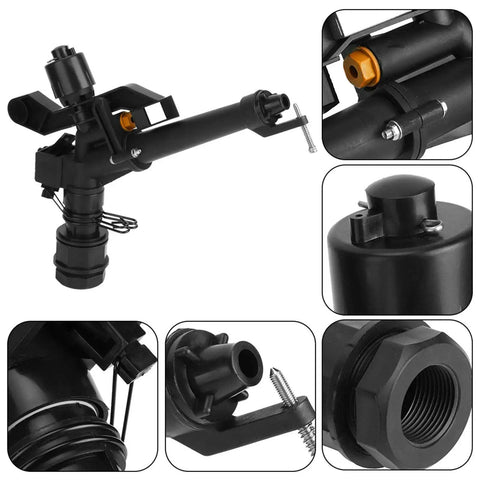 360 Degree Rocking Arm And Impact Irrigation Sprinkler with Adjustable DN25 Female Thread, close-up views of components