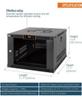 Heavy Duty 6U Wall Mount Server Rack With Smart Thermostat Cooling Dual Quiet Fans Lockable Glass Enclosure Quick Snap Setup Fits 19 Inch Gear Tight Room 17 7 Inch Depth specifications and dimensions