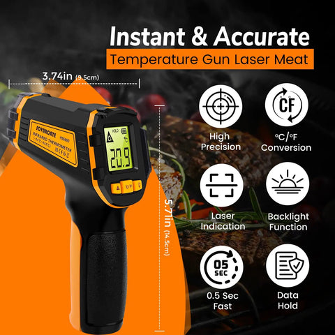 Epic Infrared Temperature Gun For Cooking And Grilling With Laser Precision, Fast Non Contact Readings In Under A Second, Wide Range From Minus 58 F To 1112 F And Minus 50 C To 600 C For Meat, Pizza Ovens, Candy, Grilling, HVAC And More handheld infrared thermometer