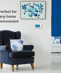 Programmable Large Touchscreen Thermostat For Home Comfort And Cooling, Easy To Read Display, mounted on wall in living room