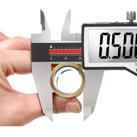 Beefy Digital Caliper 6-Inch Measuring Tool With Extreme Accuracy measuring metal part with large LCD display