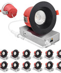 12 Pack 4 Inch LED Recessed Downlights With Integrated J Box, black trim, displaying front and side view of fixtures.