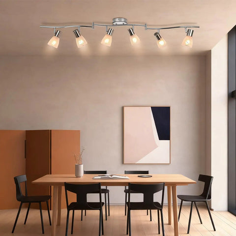 Six Light LED Track Lighting Kit With Frosted Glass Shades And Adjustable Heads In Brushed Nickel Modern Ceiling Fixture