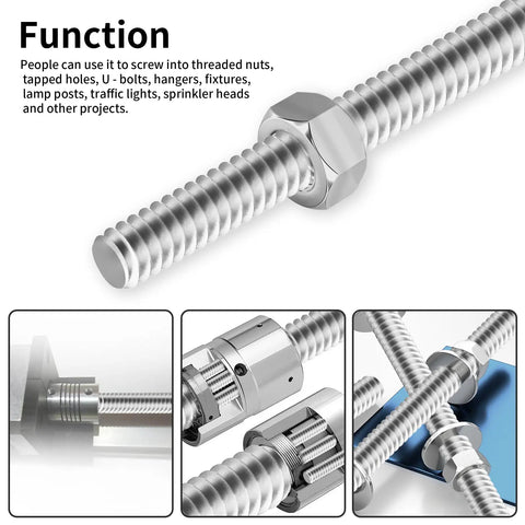 Long M8 x 1.25mm x 300mm Fully Threaded Rod Beefy Heavy Duty 304 Stainless Steel With Right Hand Threads For Anchor Bolts Clamps And Hangers Corrosion Resistant All Thread Screw Bar Stud Pack Of 1, threaded with nut