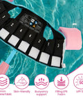 Inside view of Three In One Kids Swim Vest With Detachable Arm Bands For Ages Two To Eight showing buoyancy inserts and labels