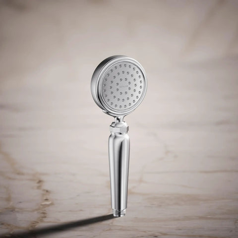 Artifacts Single Function Hand Shower with 1.75 GPM Flow, Polished Chrome Finish, Katalyst Air Induction Technology, handle view