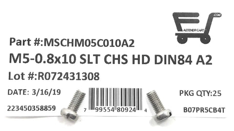 M5 X 10mm Stainless Steel Slotted Cheese Head Machine Screws Din 84 A2 70 Grade in resealable bag for repairs