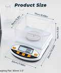 Pro Grade 500g Analytical Balance With 0.001g Readability Digital Lab Scale showing dimensions and windshield