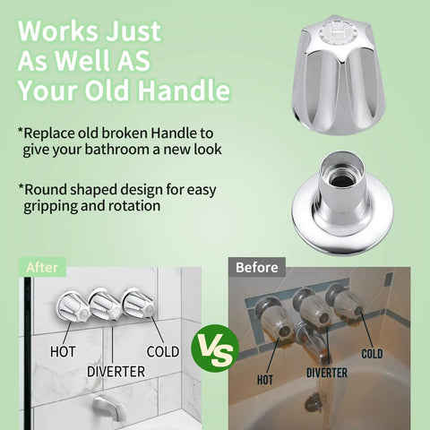 Two Piece Bathtub Shower Knob Replacement Kit For Verve Faucets Chrome Finish comparison before and after installation