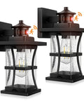 Two Pack Motion Sensor Outdoor Wall Light With Dusk To Dawn Function No Fuss Setup LED Exterior Lantern Fixture Waterproof Wall Sconce In Black Anti Rust Finish For Porch House Exterior And Garage Doorway