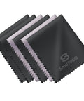 SmoTecQ microfiber cleaning cloths, 6-pack; black cloths with lavender trim for eyeglasses, lenses, screens.