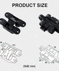 Concealed 3D Door Hinge for Wooden Doors, Invisible Hidden Hinge with 180 Degree Opening for Inside or Outside Install, Black Zinc Alloy Construction