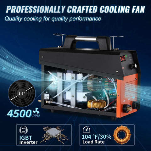 Internal view of professional cooling fan on 50 Amp Plasma Cutter For Clean Fast Metal Cutting No Fuss Dual Voltage 110V Or 220V Inverter IGBT.