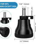 Silent Stationary Chair Feet For Office Seats Durable Rubber Glides Smooth Floor Saving Caster Upgrade Non Marking Glide Pads in black with dimensions shown.