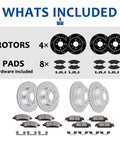 Front And Rear Drilled And Slotted Brake Rotors With Ceramic Pads Kit including 4 rotors, 8 pads for Toyota Camry Avalon ES350 ES300h
