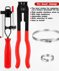 Universal CV Joint Boot Clamp Pliers Kit 22 Piece Set with red-handled pliers, black tool, and metal clamps.